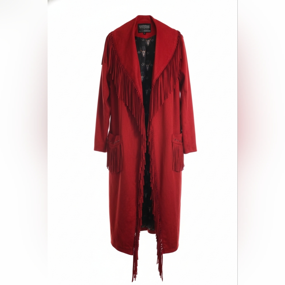 Powder River Outfitters by Panhandle Red Faux Suede Fringe Long Coat